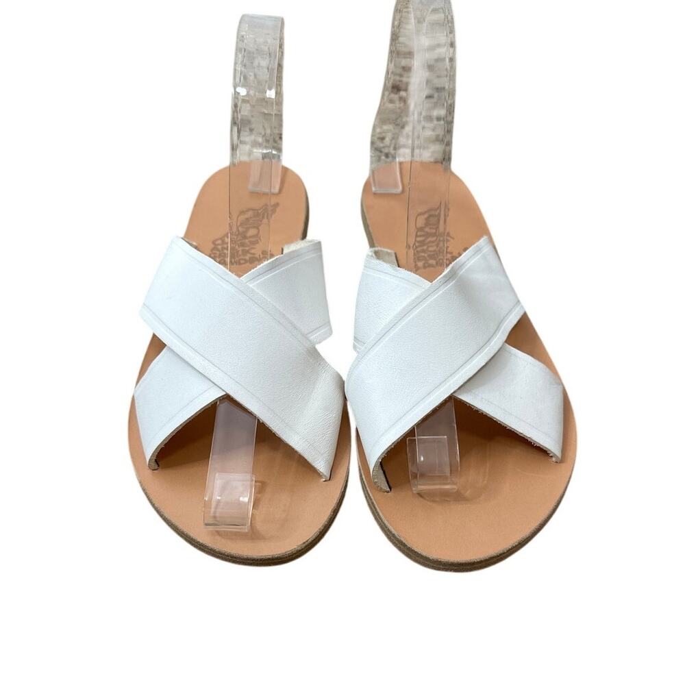 Ancient Greek Sandals Thais White Leather Criss Cross Slide Sandal Size 38 US 8
